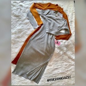 Autumn Gold Rib Knit MIDI Dress
